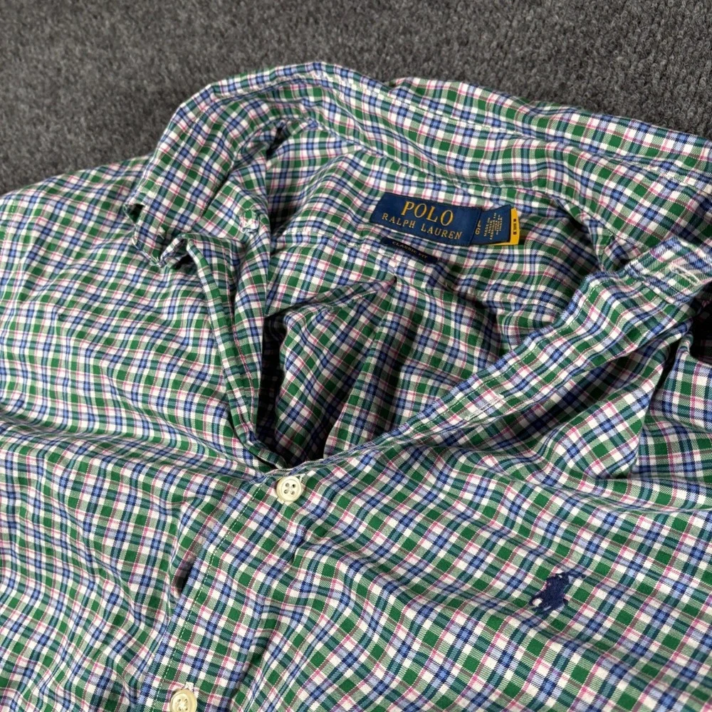 Polo Ralph Lauren Shirt Mens Large Multicolor Plaid Cotton Classic Fit Button Up